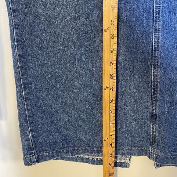 Vintage Lee Denim Midi Skirt Sz 16 Blue Medium Wash Elastic Waist Modest Grunge - Picture 4 of 9